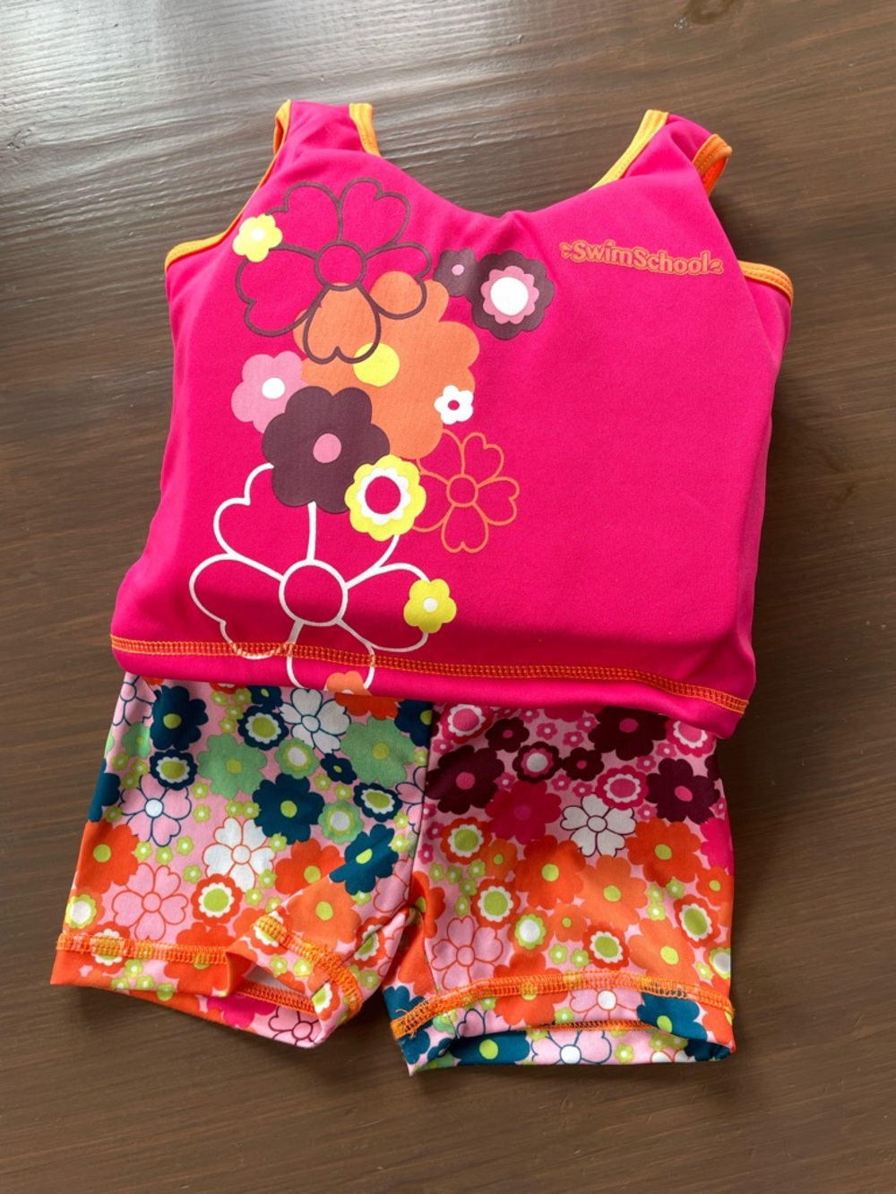 SwimSchool Aqua Leisure Pink Floral Swimsuit Shorts w/ Foam Floaty Vest 2-4Y